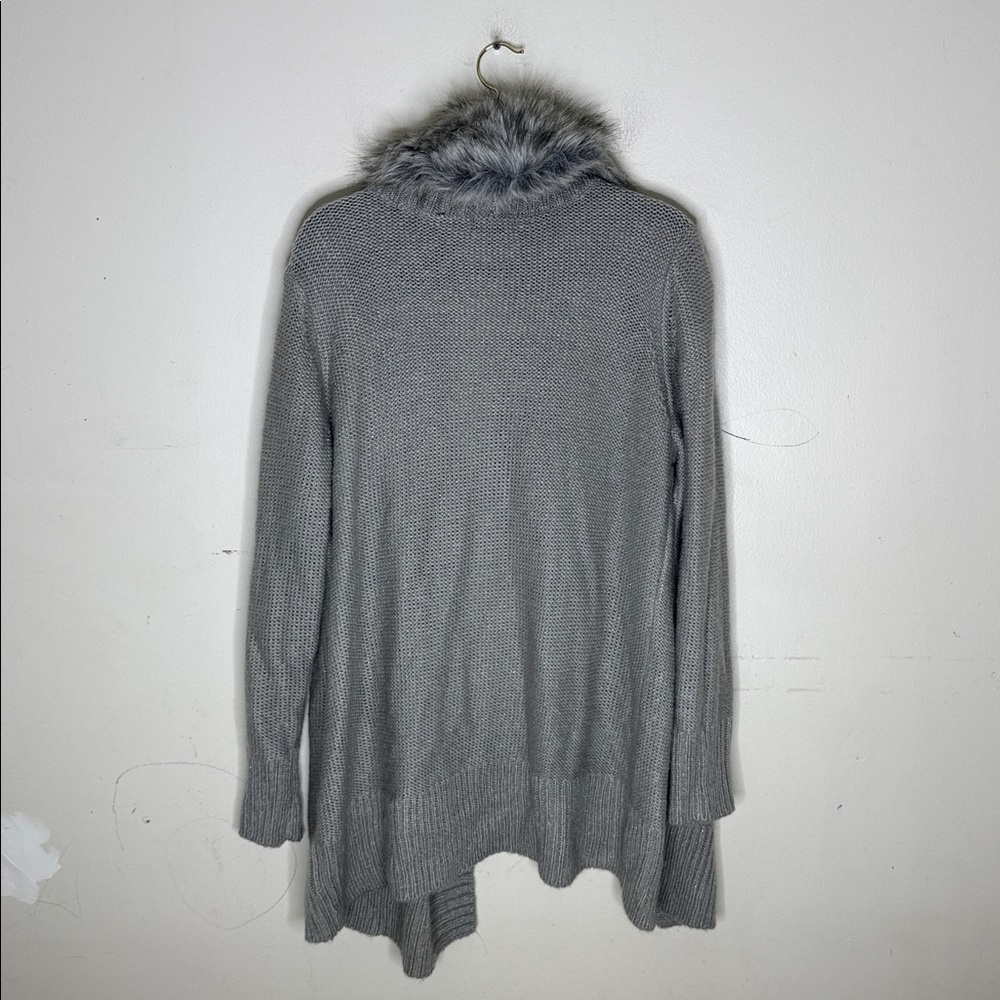 a.n.a Gray Knit Cardigan Sweater with Removable Faux Fur Trim Size 2X - Picture 7 of 7